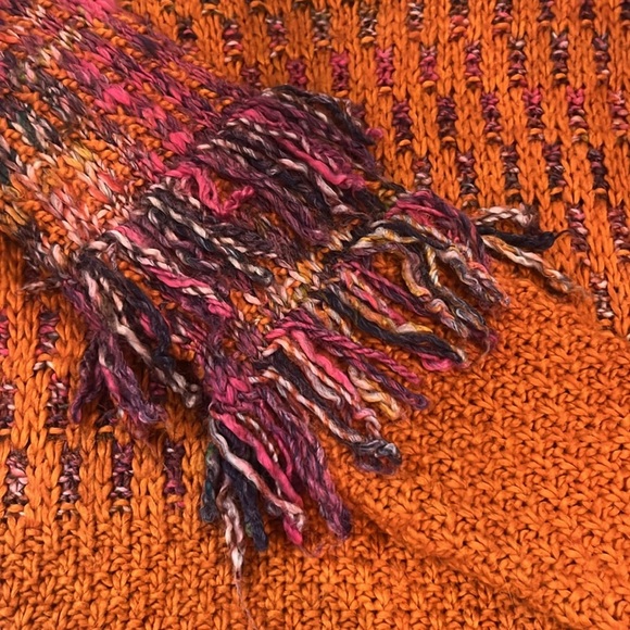 United Colors Of Benetton Orange Purple Knit Finge Boho Sweater approx size S - Picture 6 of 7